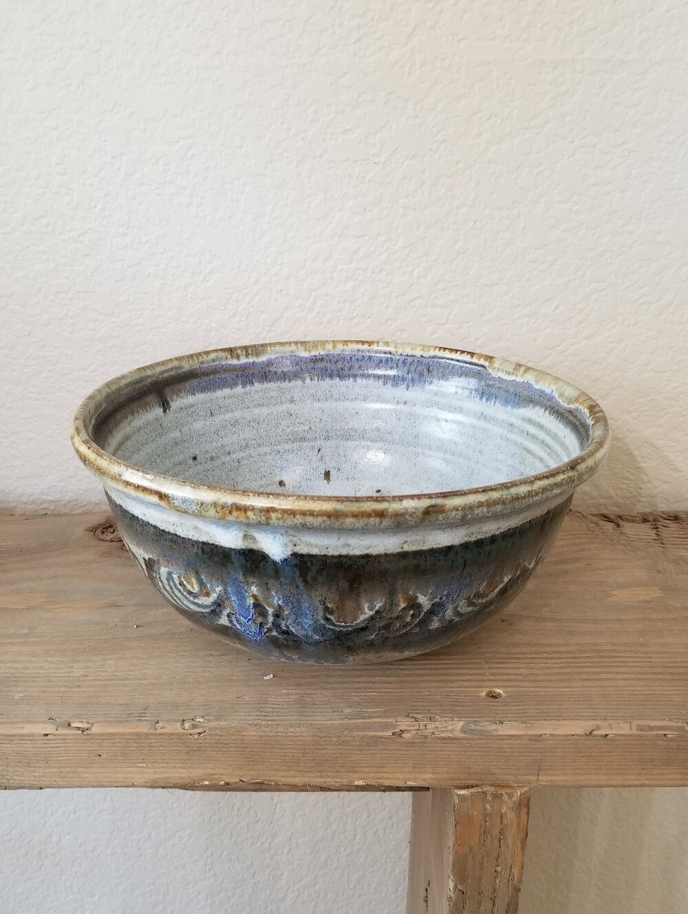 Vintage Large 10.5" Handmade Studio Pottery Southwestern Made Glazed Salad Bowl